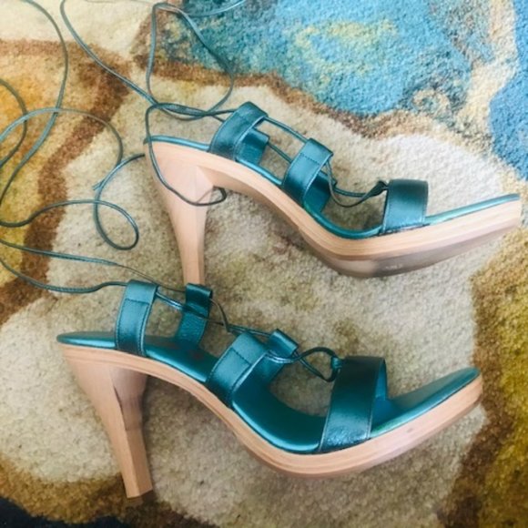 Michael Kors Collection Shoes - Michael Kors Leather Metallic Lace-up Ankle Wrap Heels